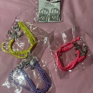 Anchor Charm Bracelet Set - Pink, Yellow, Purple 3 bracelets 1 pair earrings